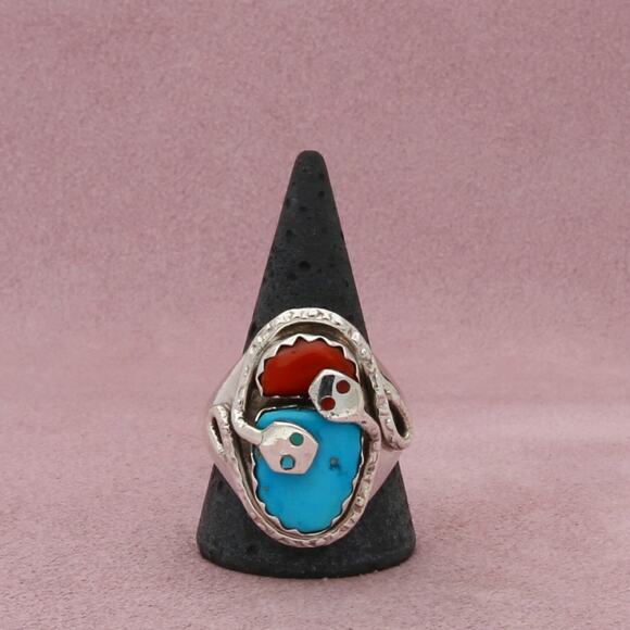 zuni sterling silver mens vintage effie calabasa turquoise snake ring size 12 - Picture 1 of 3